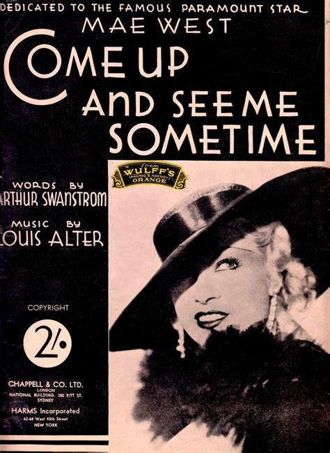 Mae West Dedicated Music Sheet Come Up And See Me Sometime By Arthur Swanstrom Music Louis