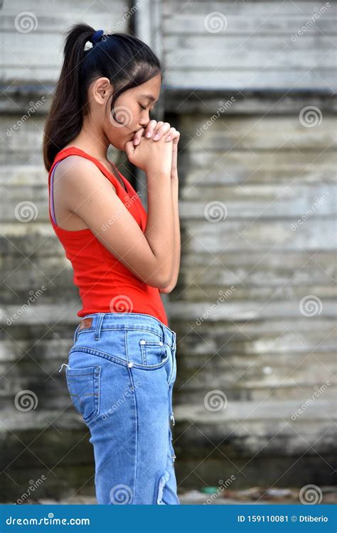 A Praying Cute Asian Teen Girl Stock Image Image Of Adolescent