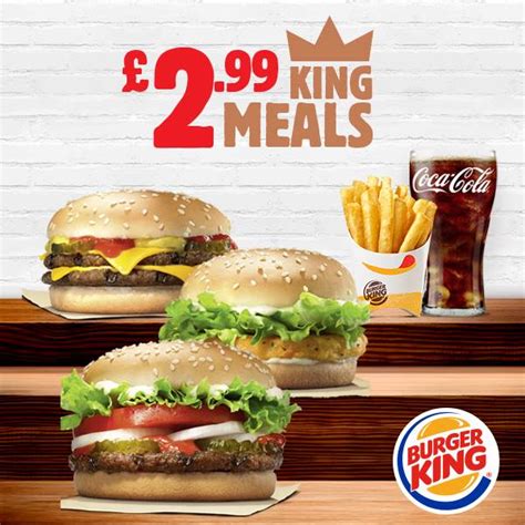 Entra e scopri tutti i menu, gli hamburger, gli snack burger king® e le promozioni che abbiamo pensato per te. DEAL: Burger King £2.99 King Meals (Whopper Jr, King Chicken or Double Cheeseburger ...