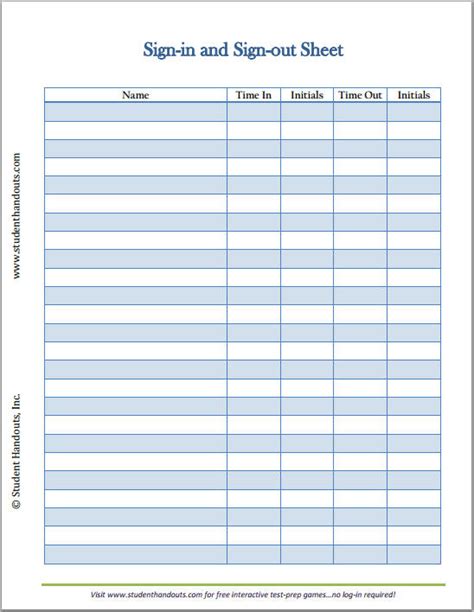 Free Printable Employee Or Guest Sign In And Sign Out Sheet With Times