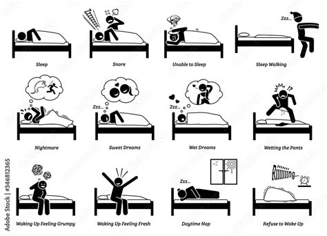 People Sleeping Dreaming And Waking Up From The Bed Vector
