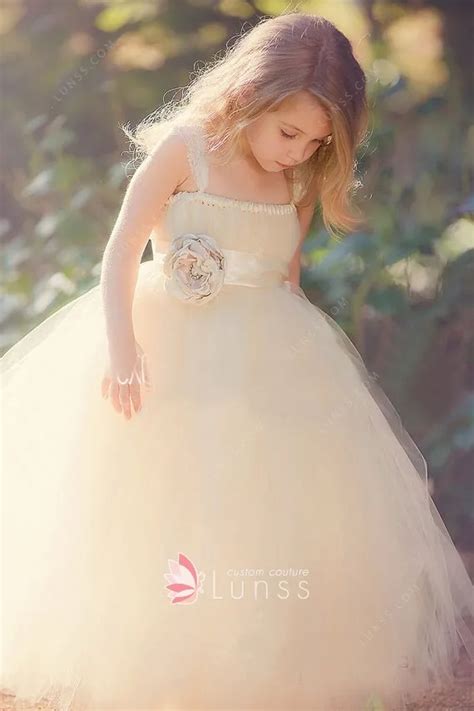 Champagne Tulle Puffy Custom Flower Girl Ball Gown Lunss