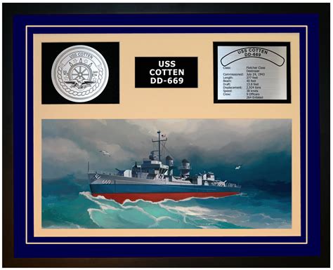 Uss Cotten Dd 669 Framed Navy Ship Display Burgundy Navy Emporium