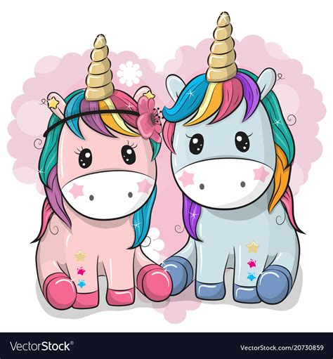 Two Cute Unicorns On A Heart Background Royalty Free Vector