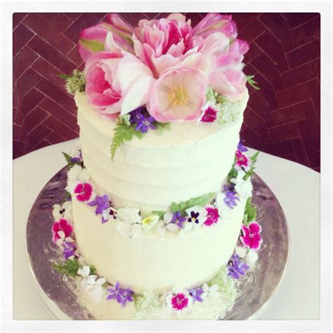 Wedding Cake With Edible Tulips And Spring Edible Flowers From Cake Made By