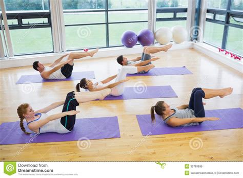 Class Stretching On Mats At Yoga Class Stock Image Image Of Lifestyle