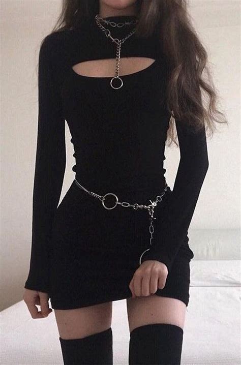 Black Solid Long Sleeve Dress Egirl Fashion Edgy Outfits Bad Girl Outfits