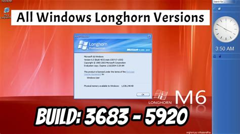 All Microsoft Windows Longhorn Versions Build 3683 5920 Youtube