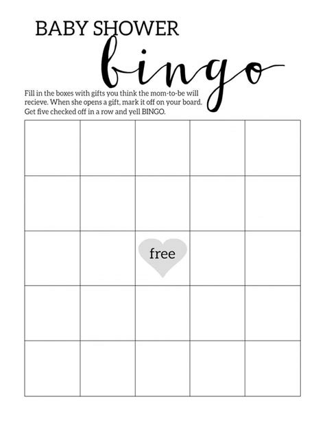 Free Printable Blank Bingo Cards For Baby Shower