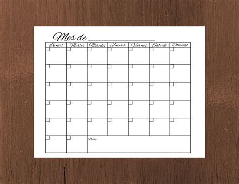 Blank Calendar Spanish Calendario Blanco Mensual Imprimir Etsy In