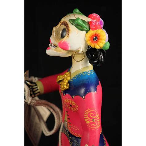 Lupita Doll Charra Catrina Fuchsia Dress Ceramic Mexican Folk Art