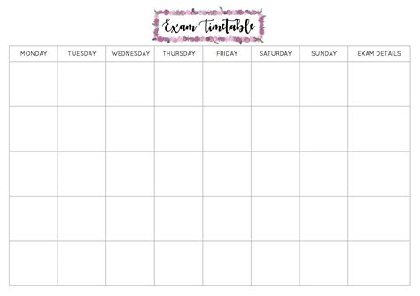 Free Exam Timetable Printable Emily Studies Study Schedule Template