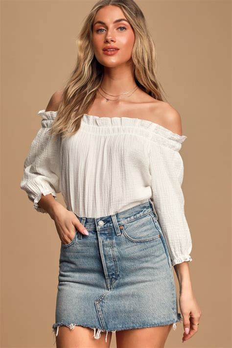 White Blouse Off The Shoulder Top Sleeve Ots Top Lulus