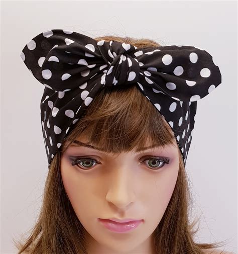 Black And White Extra Wide Polka Dot Headband Women Headband Rockabilly Hair Wrap Retro Style