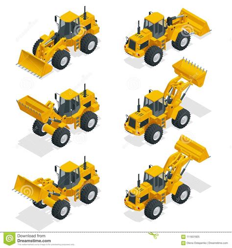 Isometric Vector Illustration Yellow Bulldozer Tractor Construction