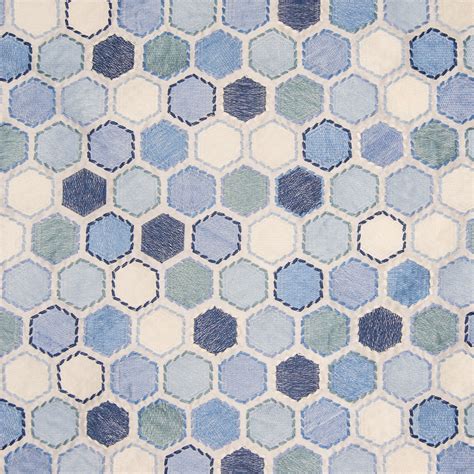 Porcelain Blue Geometric Embroideries Upholstery Fabric