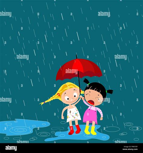 Young Girls In Rain Stock Vector Images Alamy