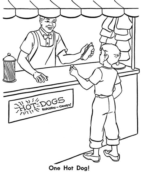 Coloring page food > hot dog. Buying One Hot Dog Coloring Page : Coloring Sky