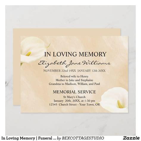 In Loving Memory Funeral Watercolor Lilies Invitation