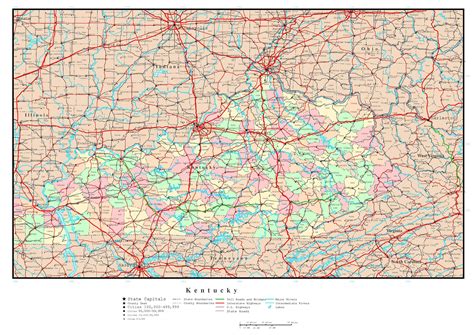 Laminated Map Large Detailed Administrative Map Of Kentucky State