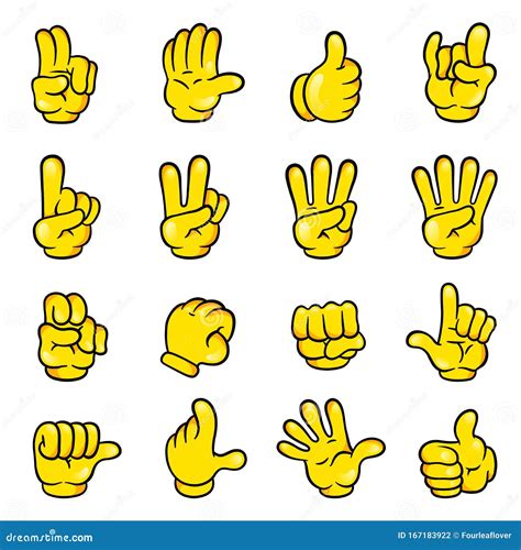 Vector Illustration Of Different Hand Gestures Cartoon Style
