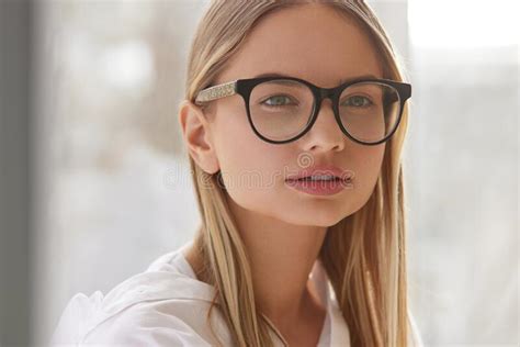 Female Eyeglasses Portrait Of Young Woman Wearing Fashion Eyewear