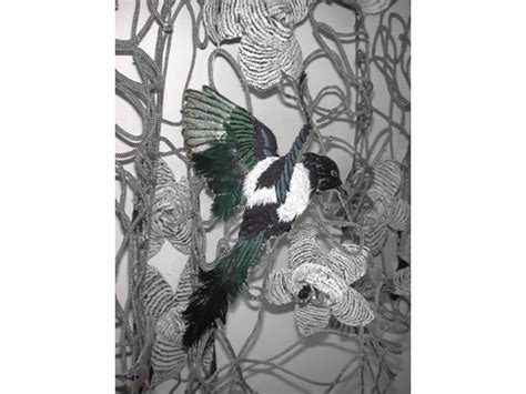 Embellished and embroidered Magpie by Karen Nicol | Textile artists, Fabric birds, Embroidered bird