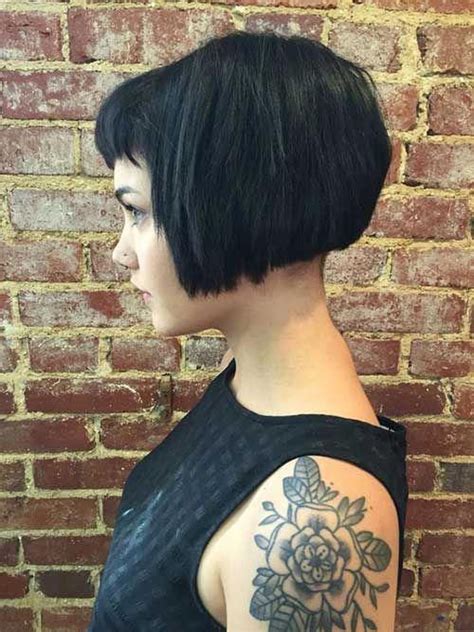 Shorter Than Chin Length Black Bob With Short Bangs For Straight Thick