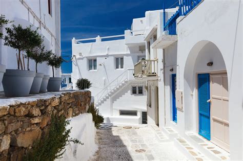 Traditional Street Of Mykonos Island In Greece Stock Image Image Of