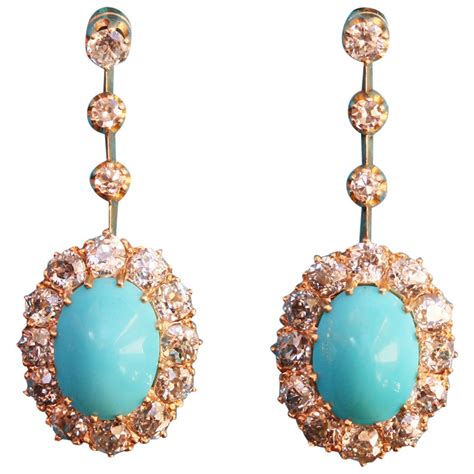 Turquoise Diamond Gold Drop Earrings At Stdibs
