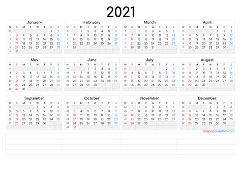 2021 Annual Calendar Printable 6 Templates