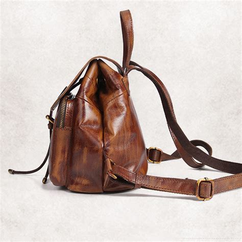 Womens Small Brown Leather Backpack Purse Funky Book Bag For Women