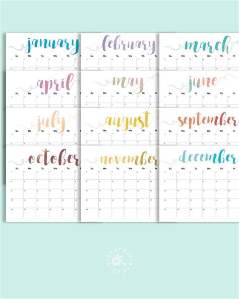 Etsy Printable Calendar 2022 Template Calendar Design