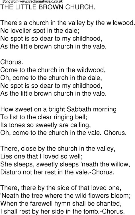 Old Time Song Lyrics For 07 The Little Brown Church