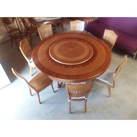 Kitchen & dining room tables. Round Dining Table with Lazy Susan and 7 Chairs Set - Set ...