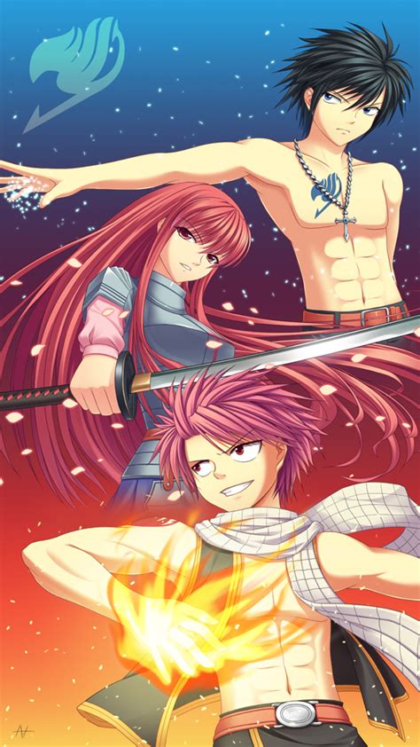 Erza Scarlet Natsu Dragneel And Gray Fullbuster Fairy Tail Drawn By