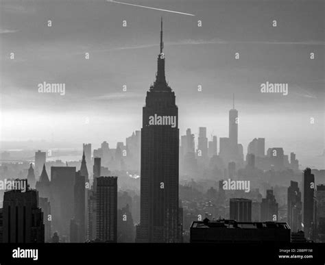 Manhattan Skyline A Hazy View Of Downtown Manhattan From The Empire