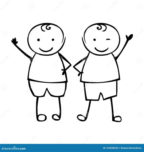 Twins Boys Brothers Linear People Stock Vector Illustration Of