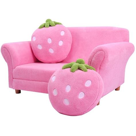 Kids Sofa Children Couch Armrest Chair With Strawberry Pillows On