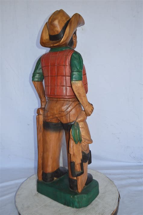 Cowboy Made Of Wood Statue Large Size 6l X 10w X 31h Nifao