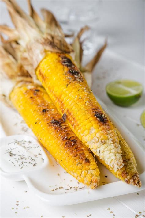 Baked Corn With Spices And Yoghurt Sauce Stock Image Image Of Natural