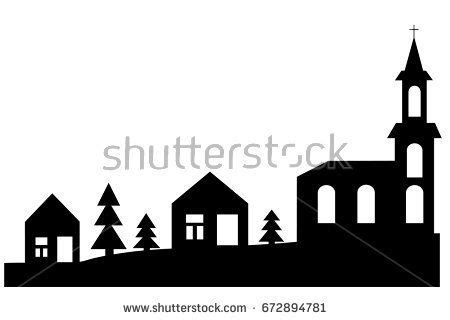 Maybe you would like to learn more about one of these? Small village with church. Black on white graphic ...