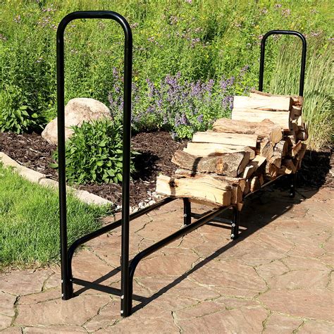 Sunnydaze Log Rack 8 Black Steel Outdoor Firewood Stacker Storage