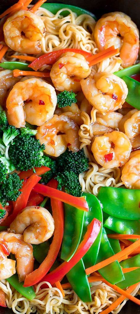 This Shrimp Stir Fry Is Paired With Saucy Ramen Noodles And Fresh Stir
