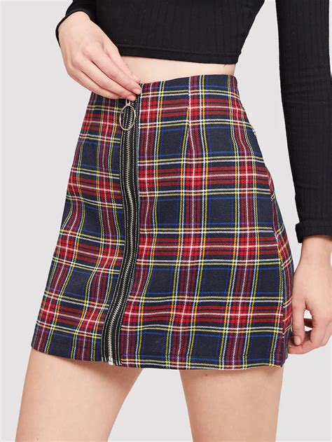 Zip Front Tartan Plaid Skirt Faldas Cortas De Moda Moda Faldas Ropa