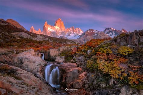 Secret Waterfall In Autumn Forest Mt Fitz Roy In The Bac Flickr