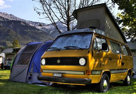 A Great Setup Vw Camper With Attached Tent Vw Camper Vw Campervan