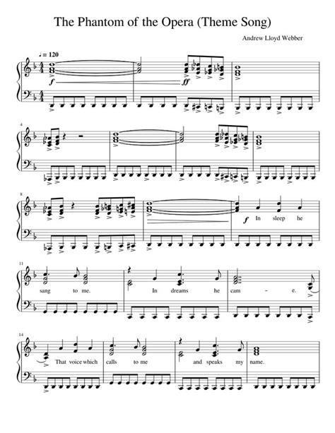 A violin sheet music arrangement which is transposed to notes that are easily played by violin a violin sheet music with backing tracks to help your play the song better. Print and download in PDF or MIDI The Phantom of the Opera (Theme Song) - Andrew Lloyd Webber ...