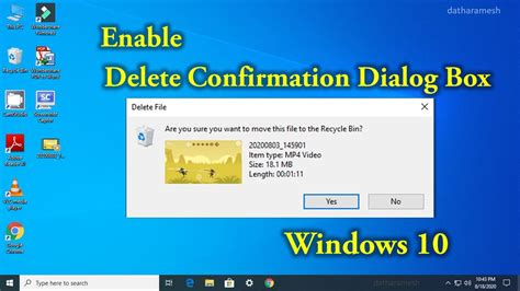 How To Enable Delete Confirmation Dialog Box In Windows 10 Youtube
