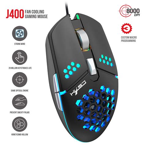 2021 Wired Fan Hole Cooling Mouse 8000dpi Adjustable Support Macro